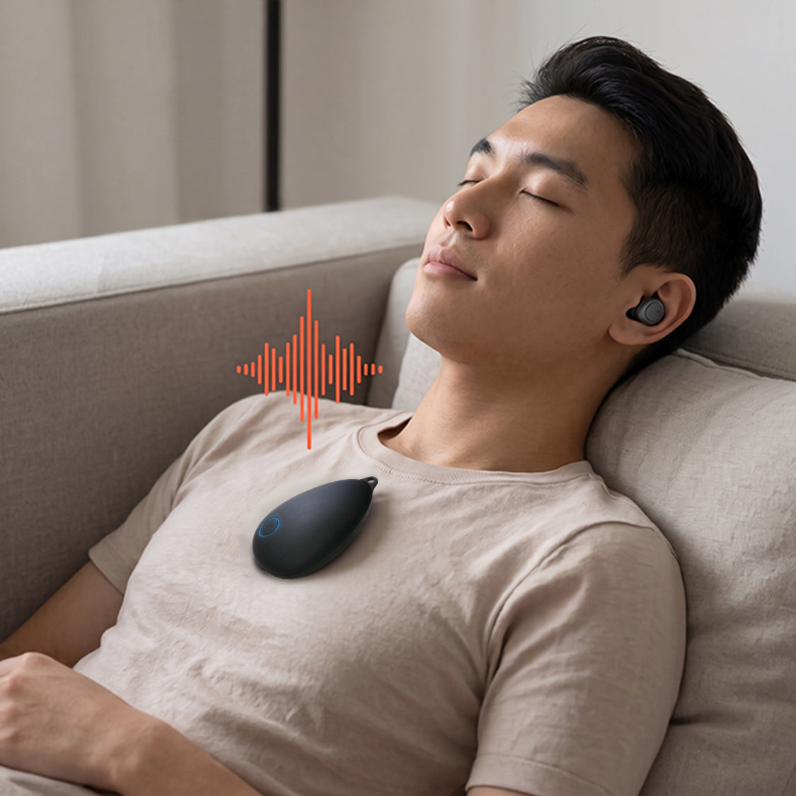 Person relaxing with the Sensate device resting on their chest