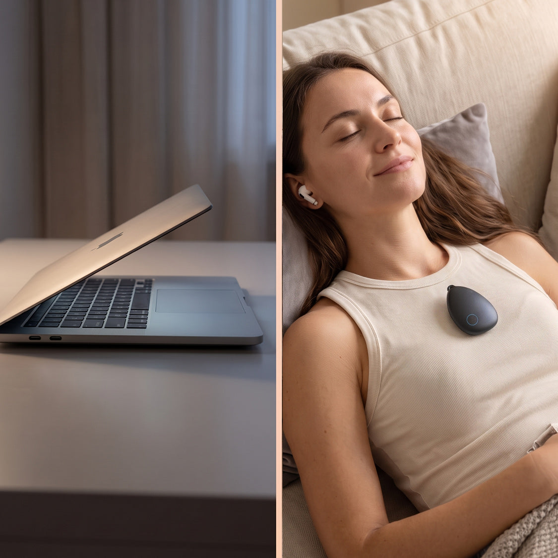 Person relaxing with the Sensate device resting on their chest