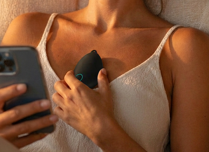Sensate device resting on a person’s chest
